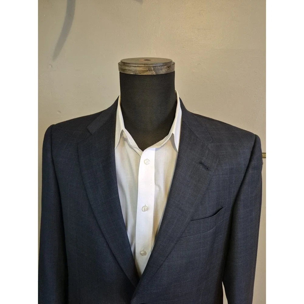 Hart Schaffner Marx Wool Sport Coat 40R Blue Brown Plaid USA 2 Button Mens
